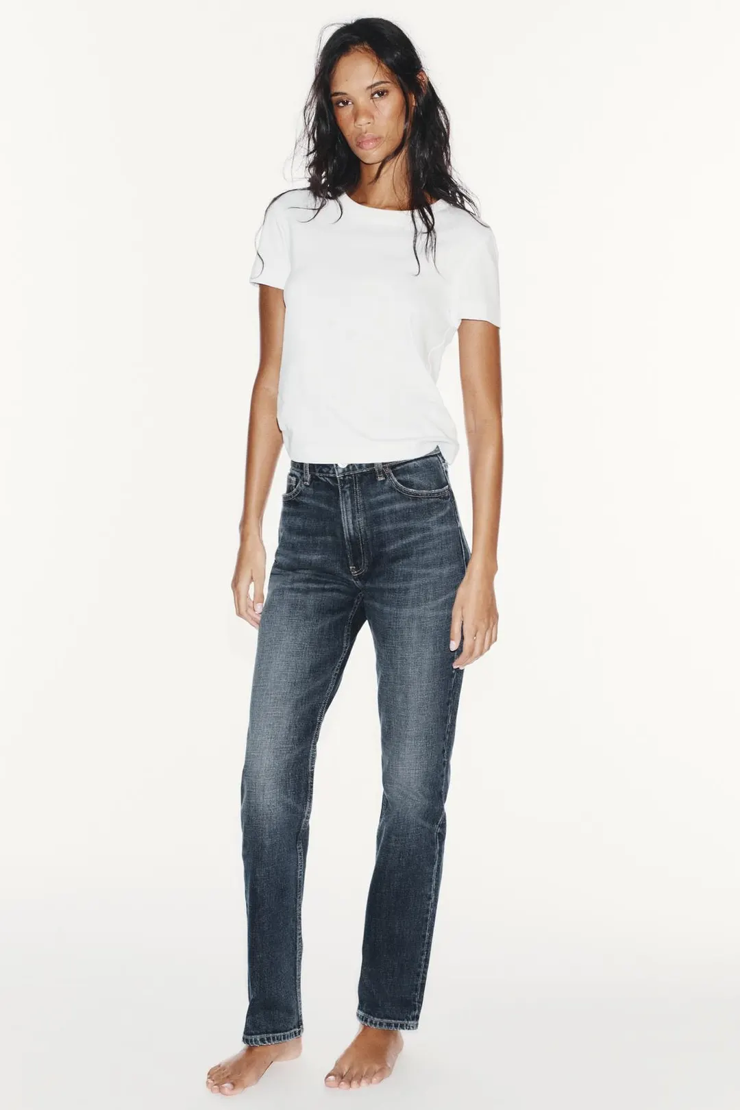 Джинсы slim fit comfort с высокой посадкой TRF, Zara