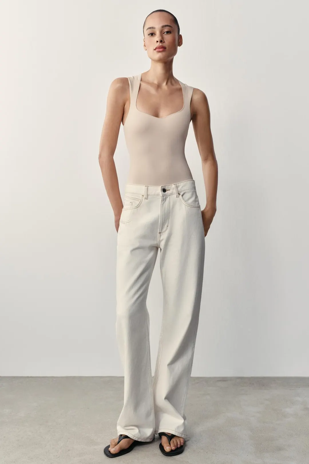Боди стрейч с квадратным вырезом, Zara
