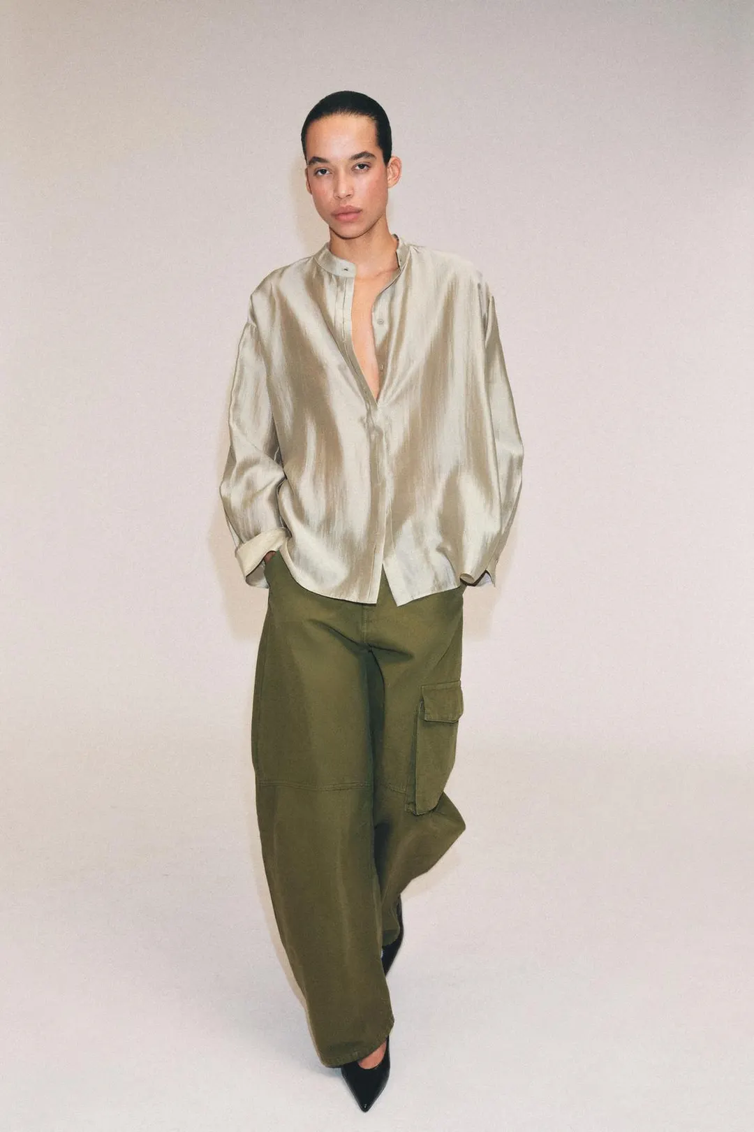 Рубашка с воротником-стойкой ZW Collection, Zara