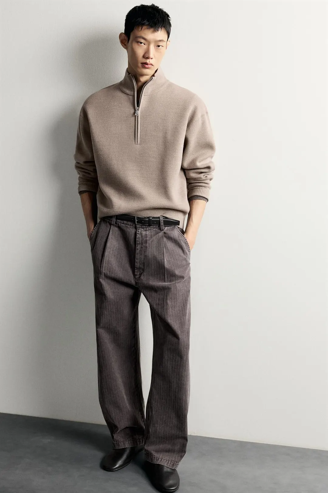 Брюки баллоны из стираной ткани в елочку, Zara