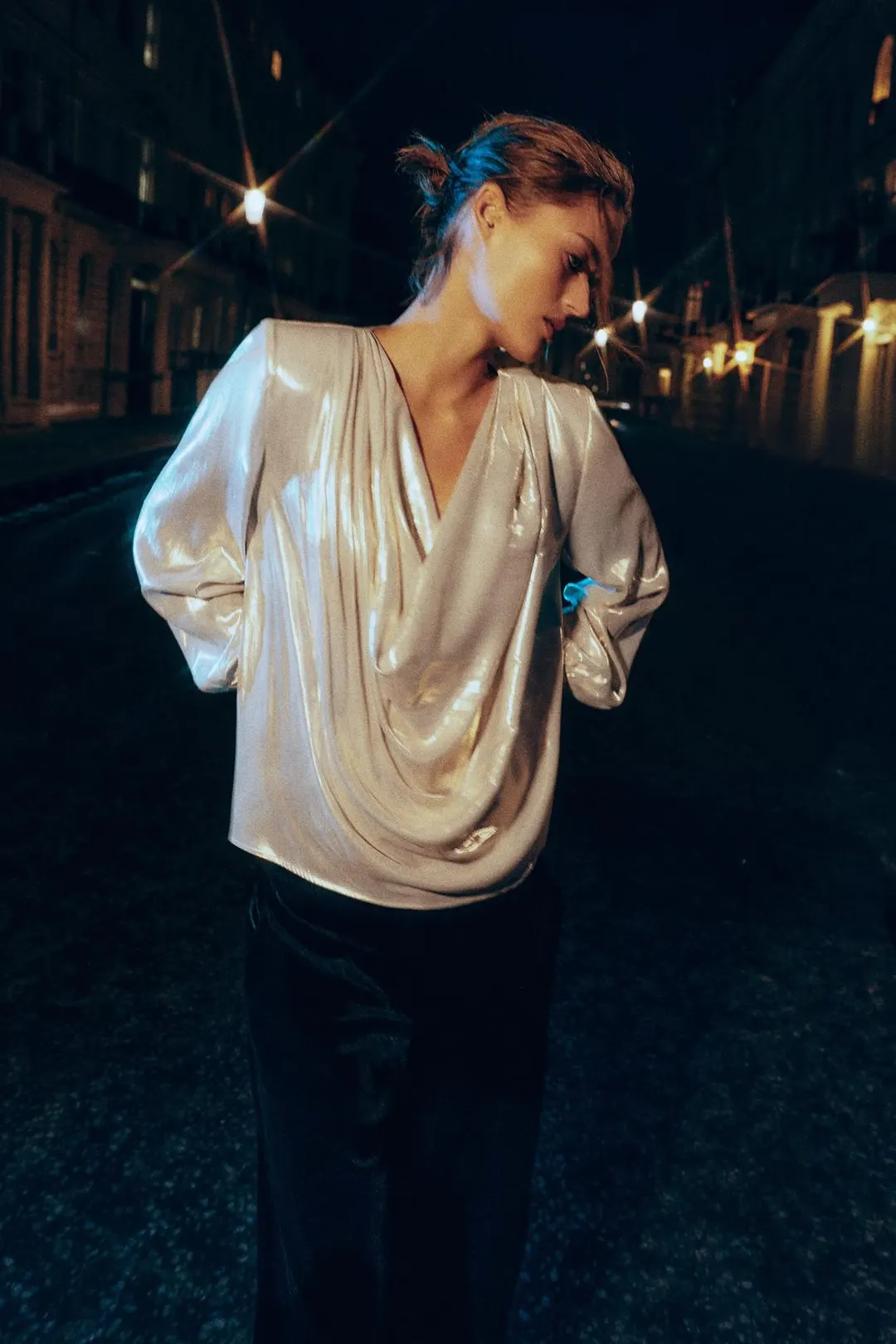 Драпированная блузка с эффектом металлик, Zara