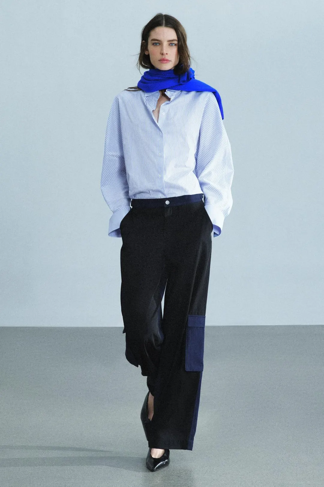 Рубашка оксфорд в контрастную полоску ZW Collection, Zara