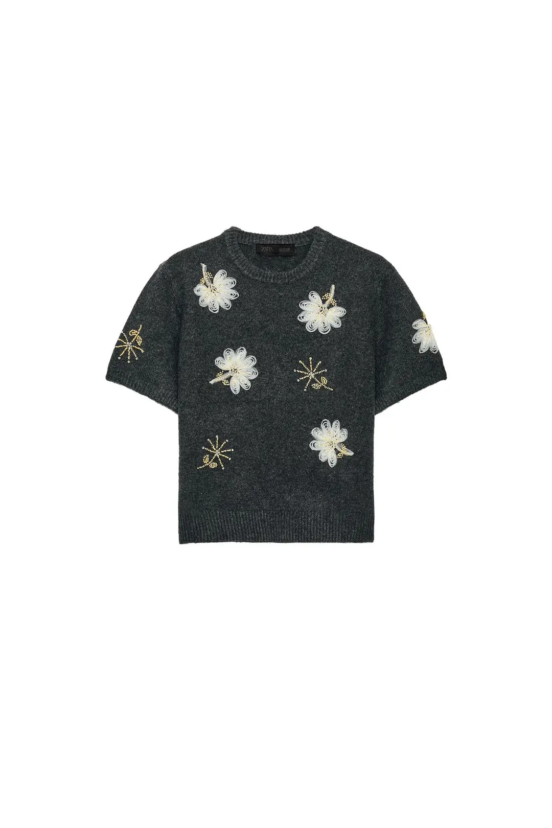 Джемпер с короткими рукавами и бусинами, Zara