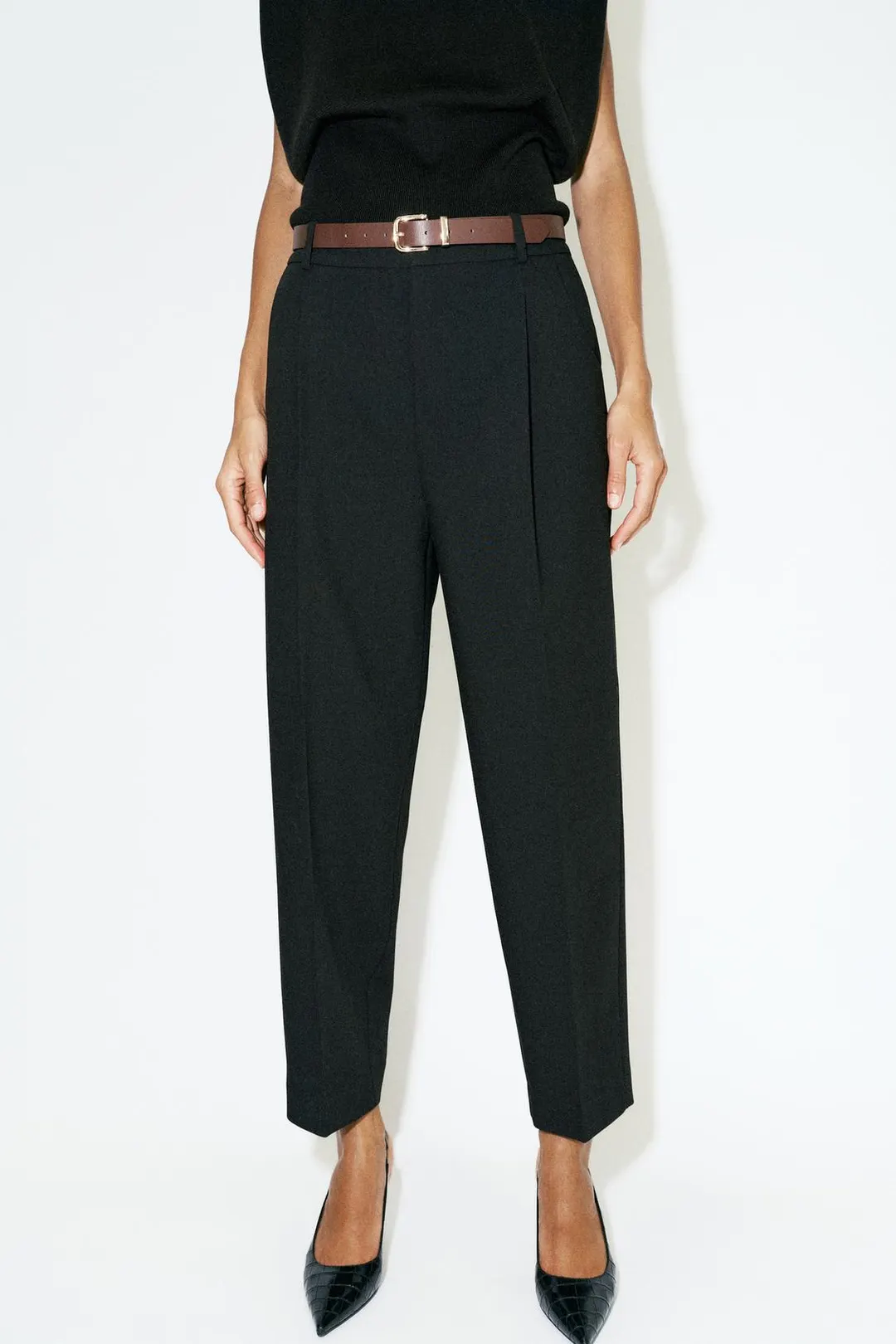 Укороченные брюки с поясом, Zara