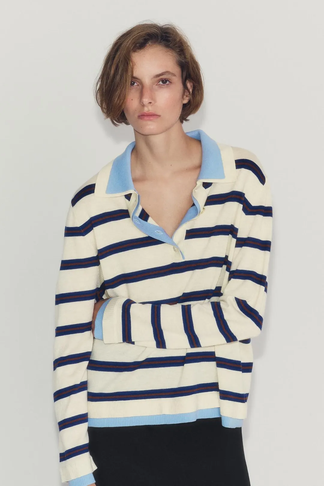 Трикотажное поло в полоску с контрастными деталями, Zara