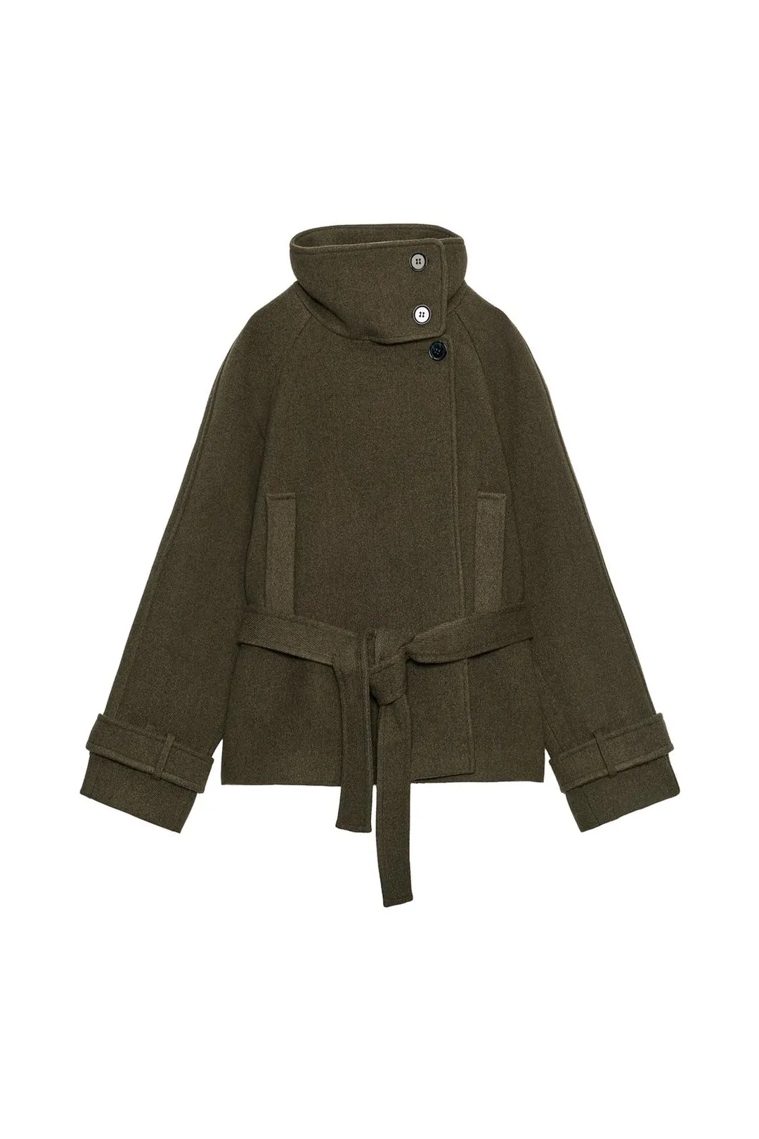 Пальто с высоким воротником и поясом, Zara