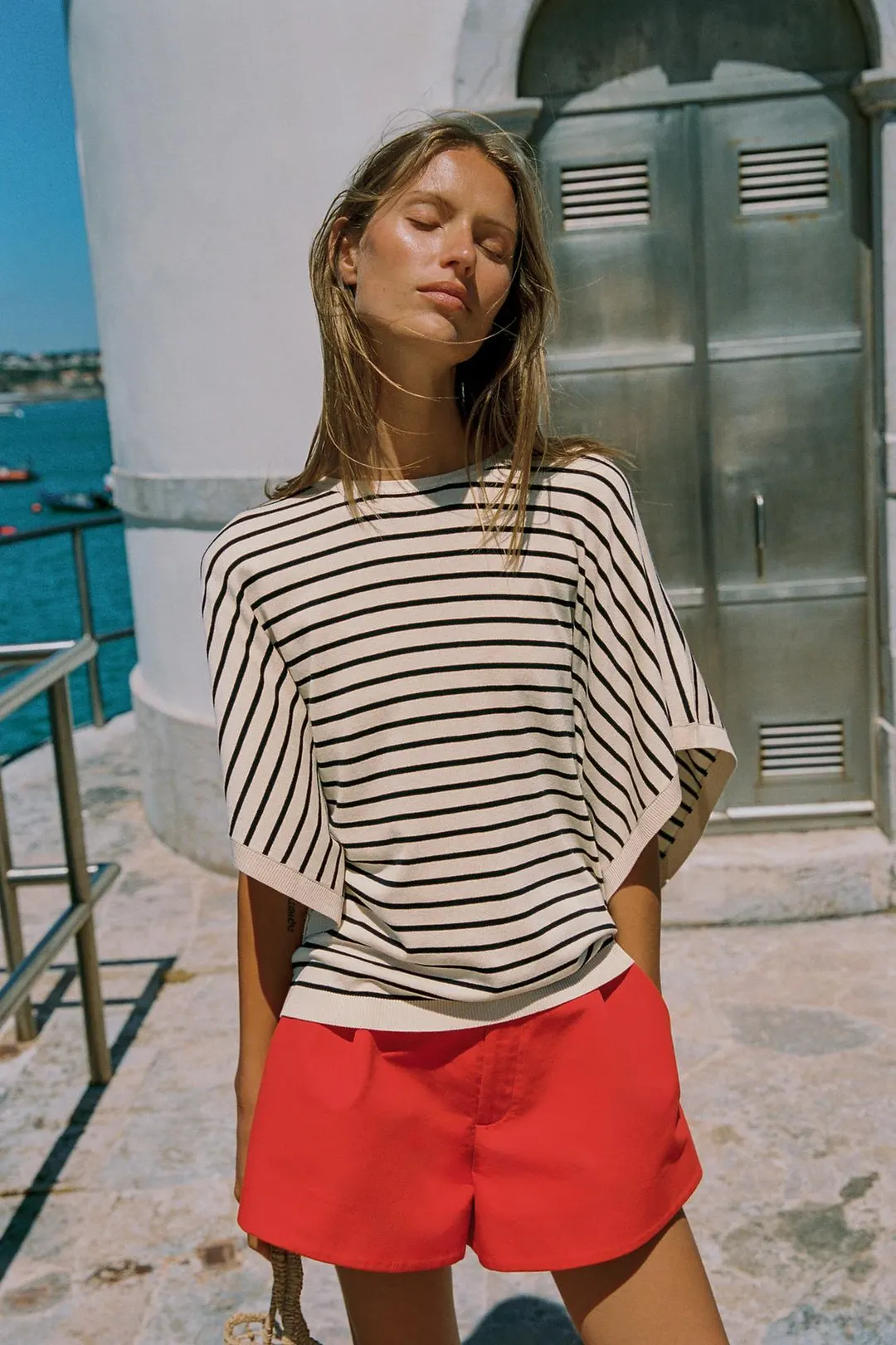 Широкий вязаный топ с короткими рукавами, Zara