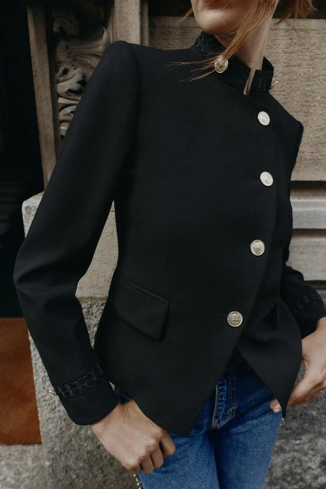 Блейзер двубортный с тесьмой, Zara