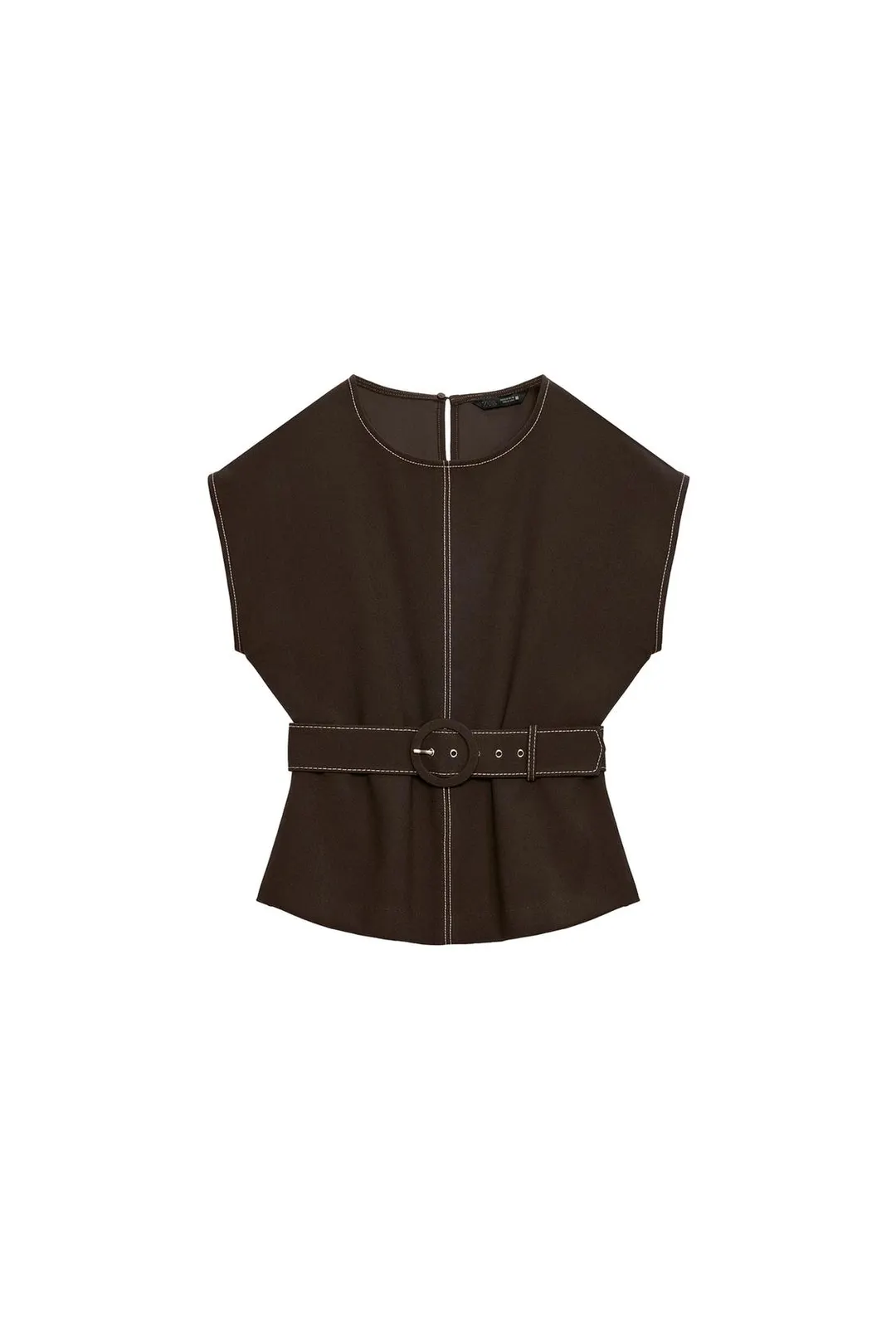 Топ с контрастным поясом и отстрочкой, Zara