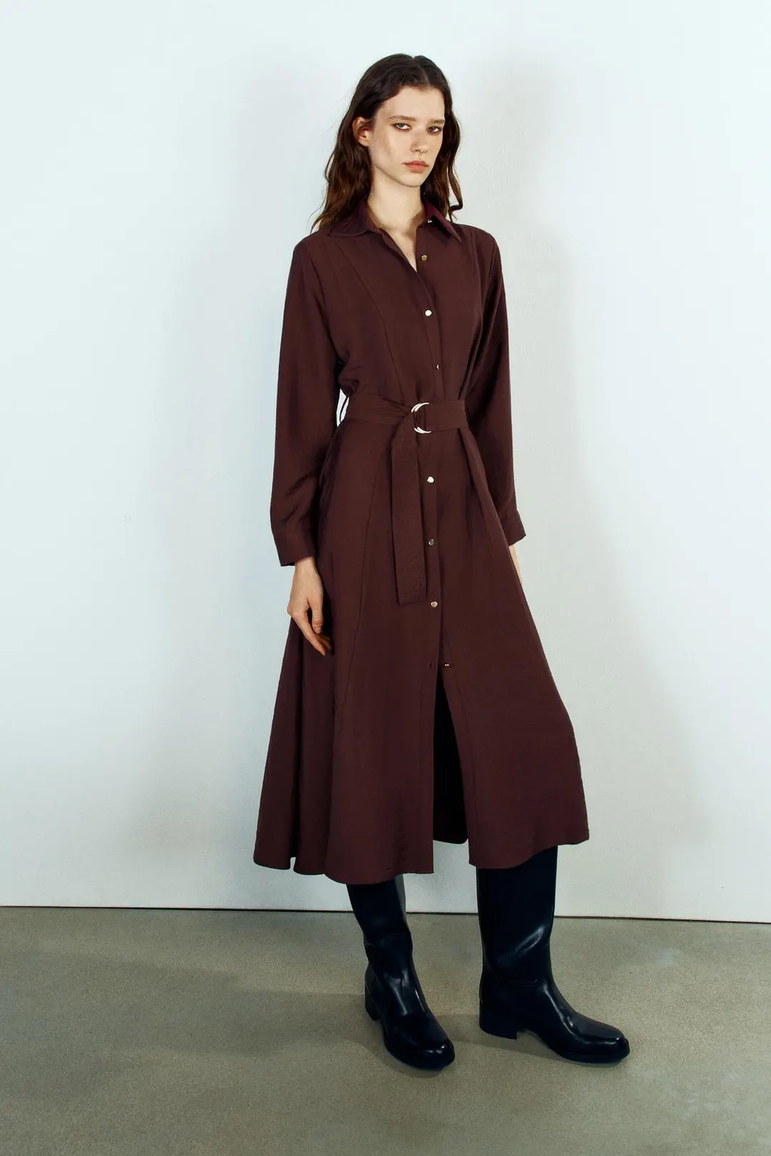 Платье-рубашка с поясом, Zara