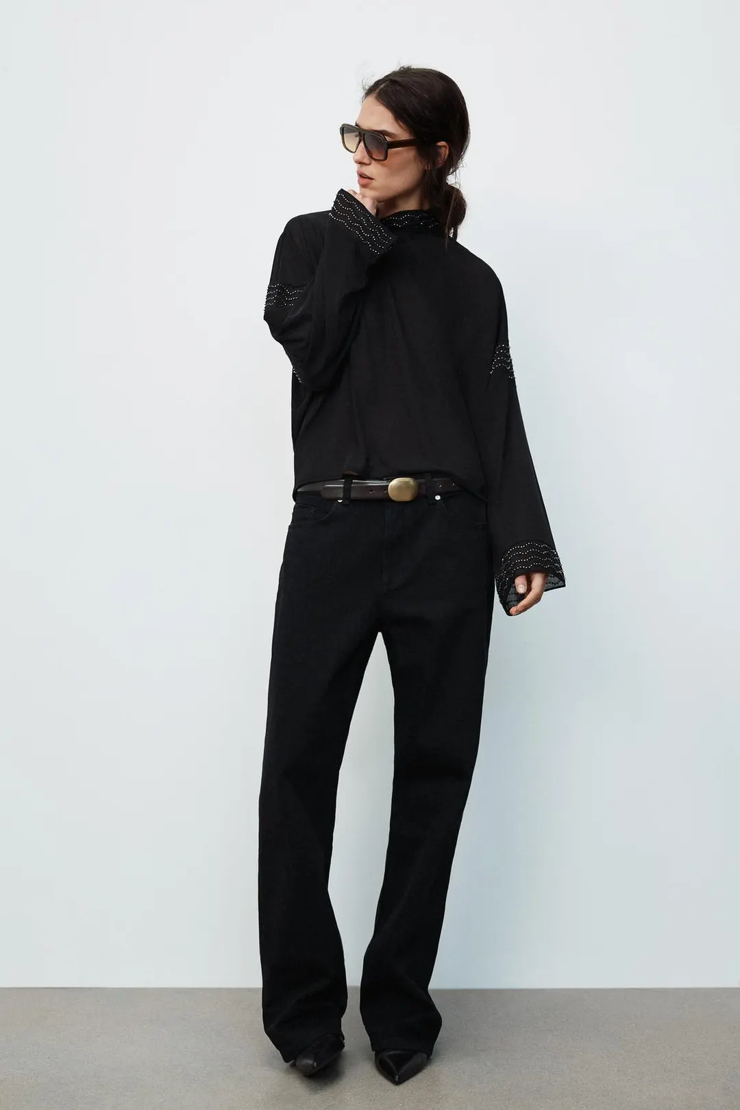 Топ струящийся с бусинами, Zara