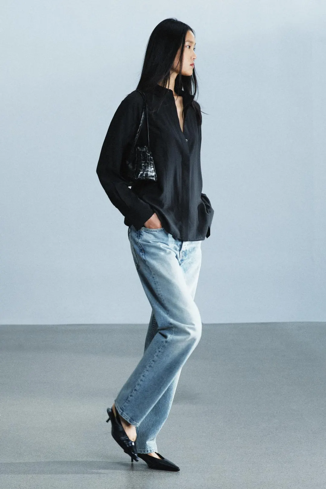 Однотонная рубашка ZW Collection с манишкой, Zara