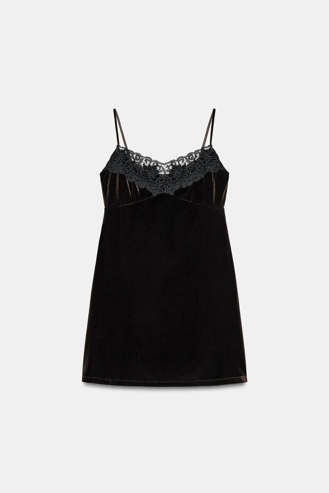 Короткое бархатное платье с кружевом, Zara