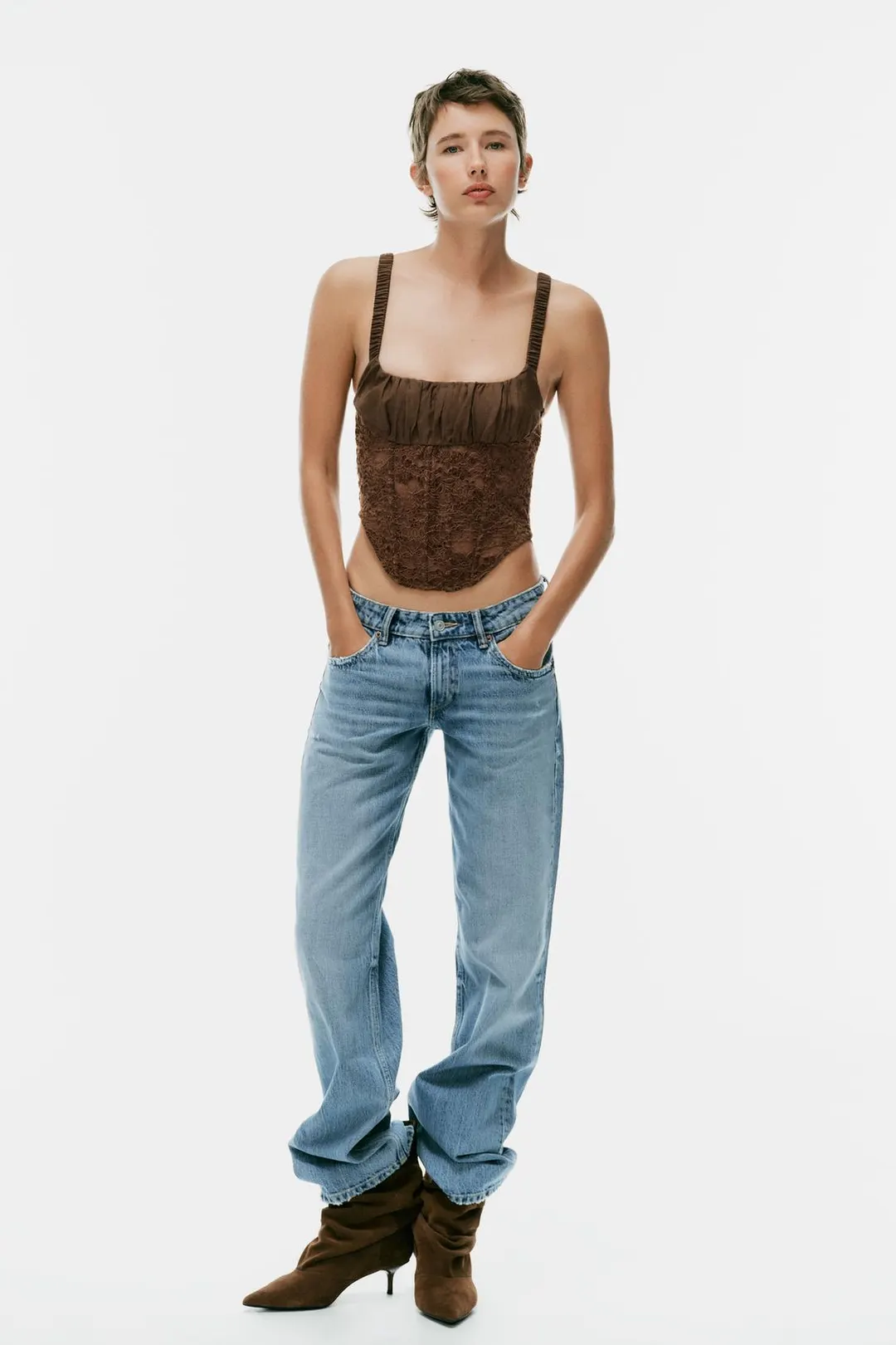 Топ в корсетном стиле с кружевной отделкой, Zara