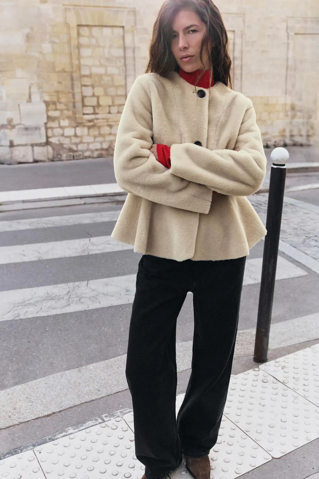 Куртка из искусственного меха с баской, Zara