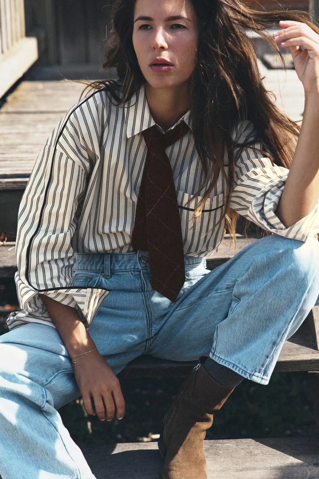 Рубашка в полоску с контрастным кантом, Zara
