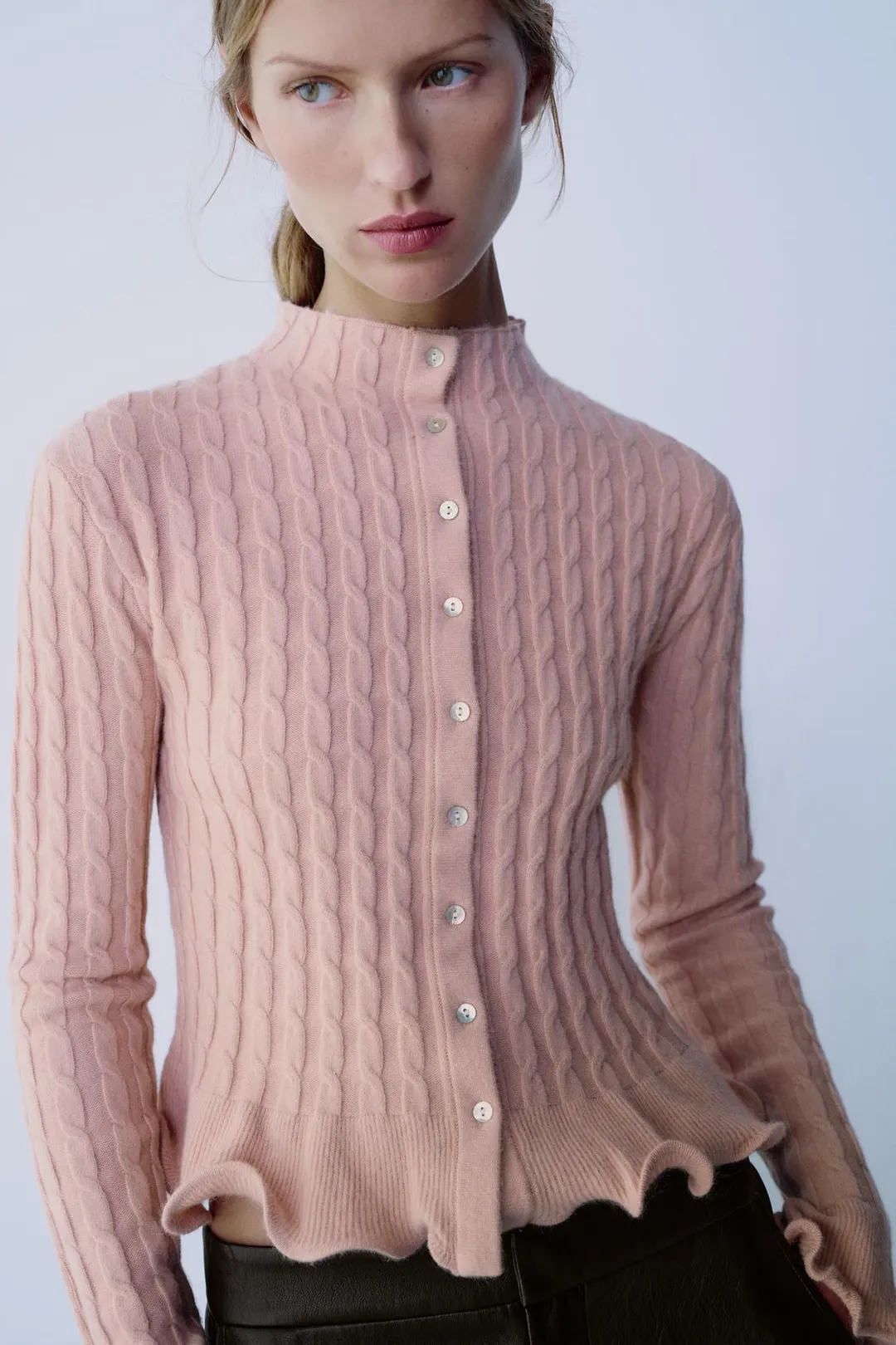 Кардиган фактурной вязки с оборками, Zara