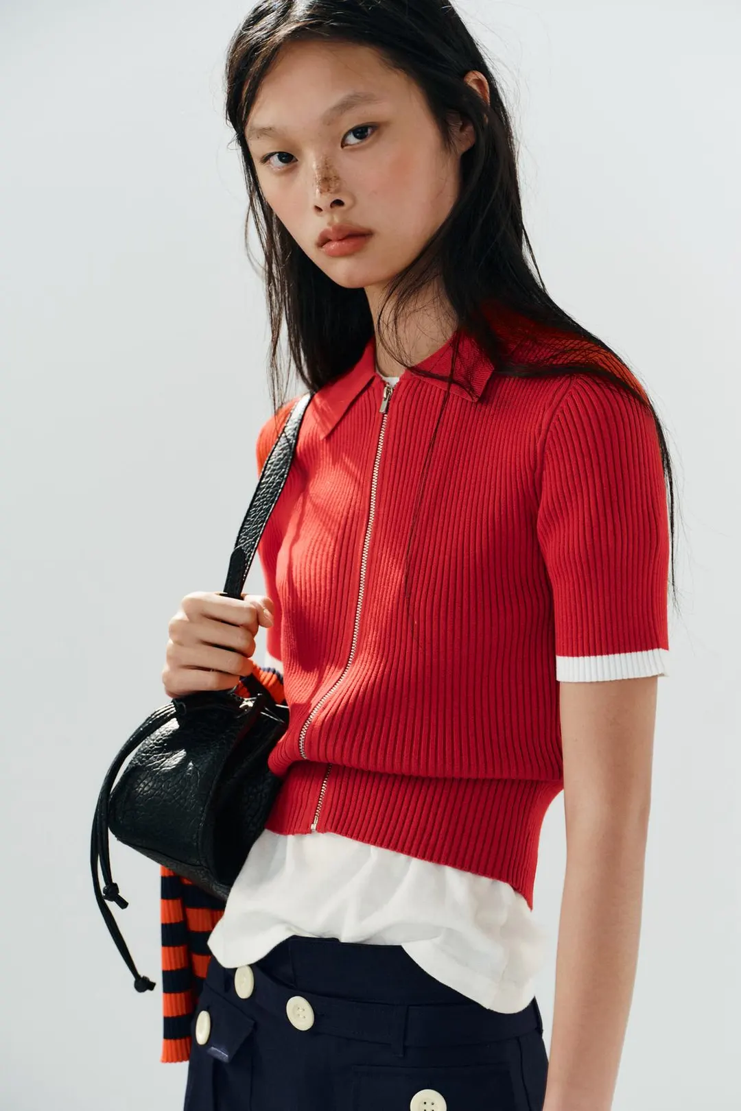 Кардиган-поло в рубчик с короткими рукавами, Zara