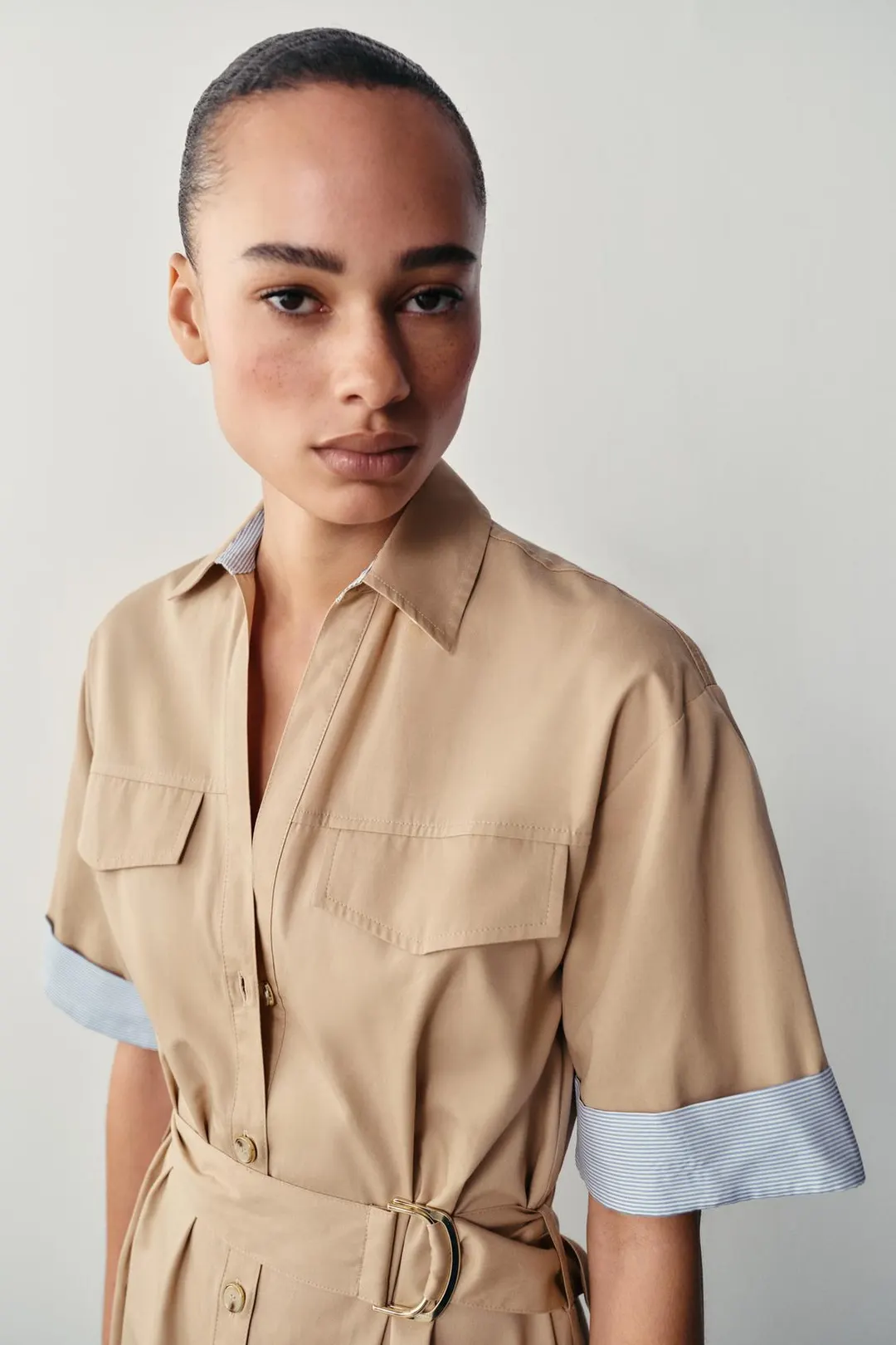 Платье-рубашка миди с поясом, Zara