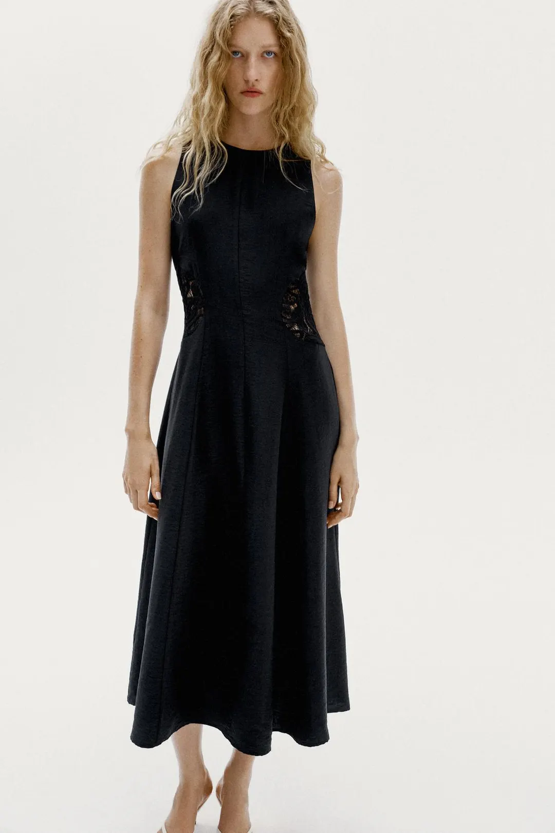 Платье миди с контрастной талией, Zara