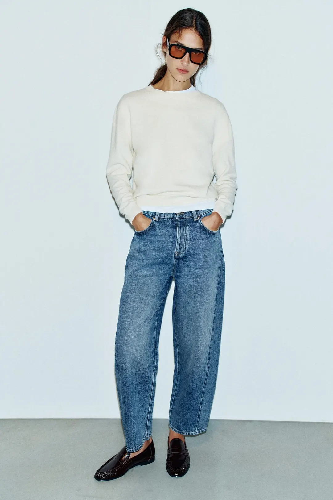Джинсы Z1975 с высокой посадкой и бочкообразными штанинами со швами, Zara