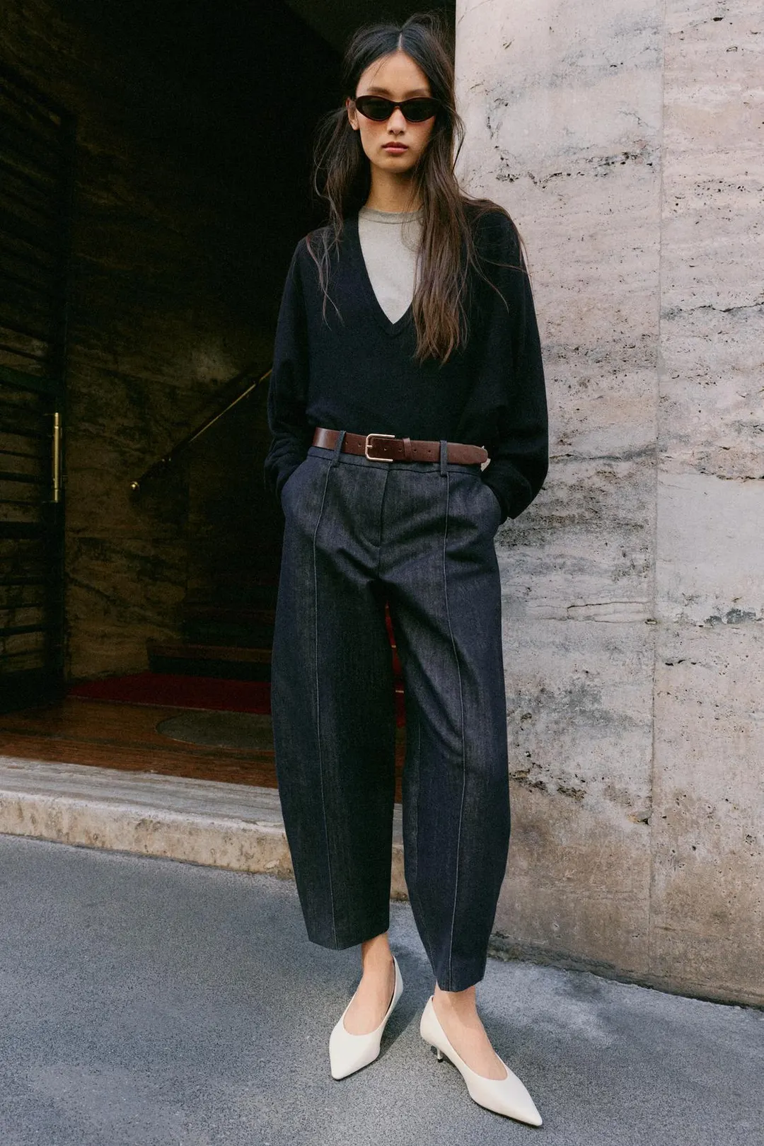 Брюки баллонного кроя с поясом, Zara