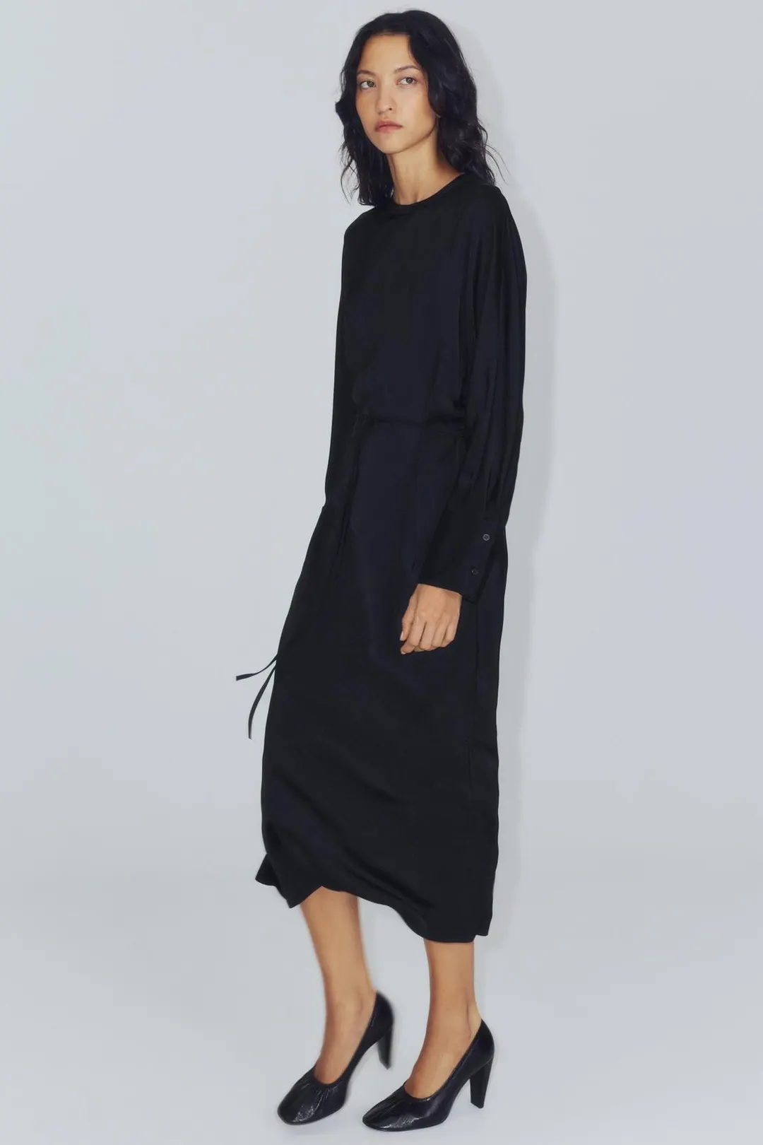 Атласное платье ZW Collection с поясом, Zara