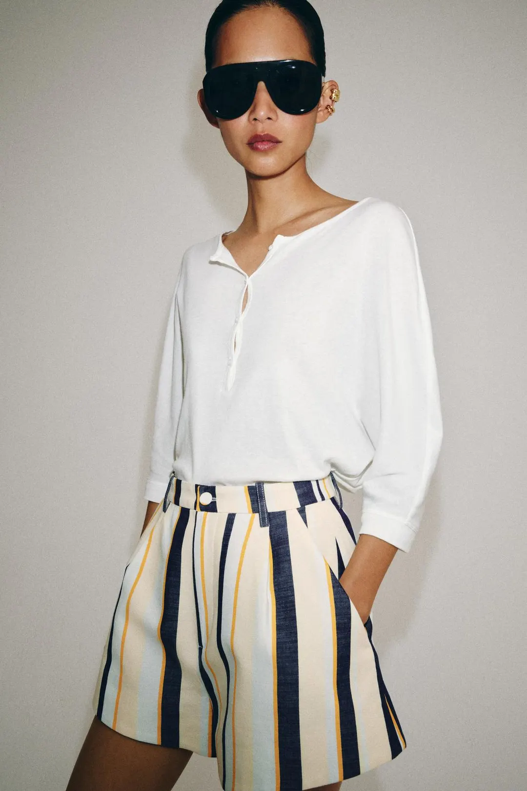 Шорты ZW Collection в полоску со складками, Zara