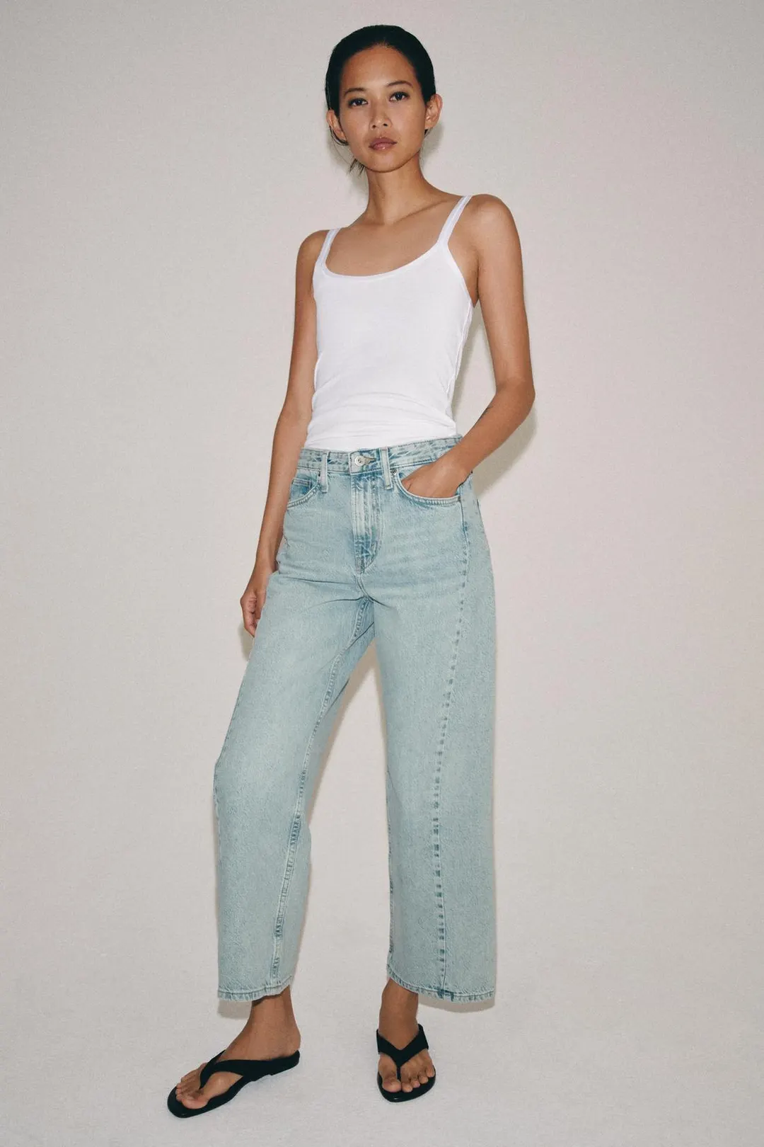 Джинсы ZW Collection укороченные свободного кроя со средней посадкой, Zara