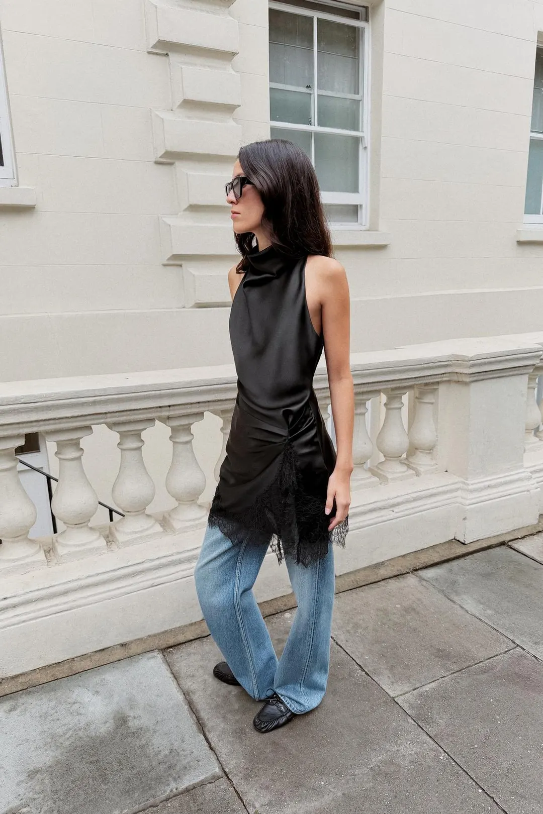 Атласное мини-платье с кружевом, Zara
