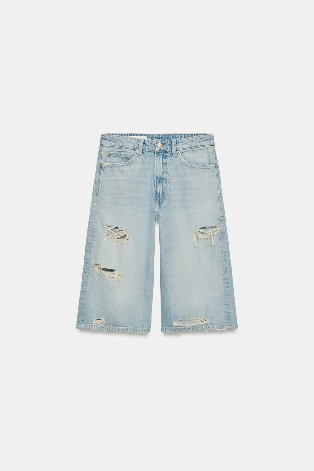 Рваные джинсовые бермуды средней посадки TRF, Zara