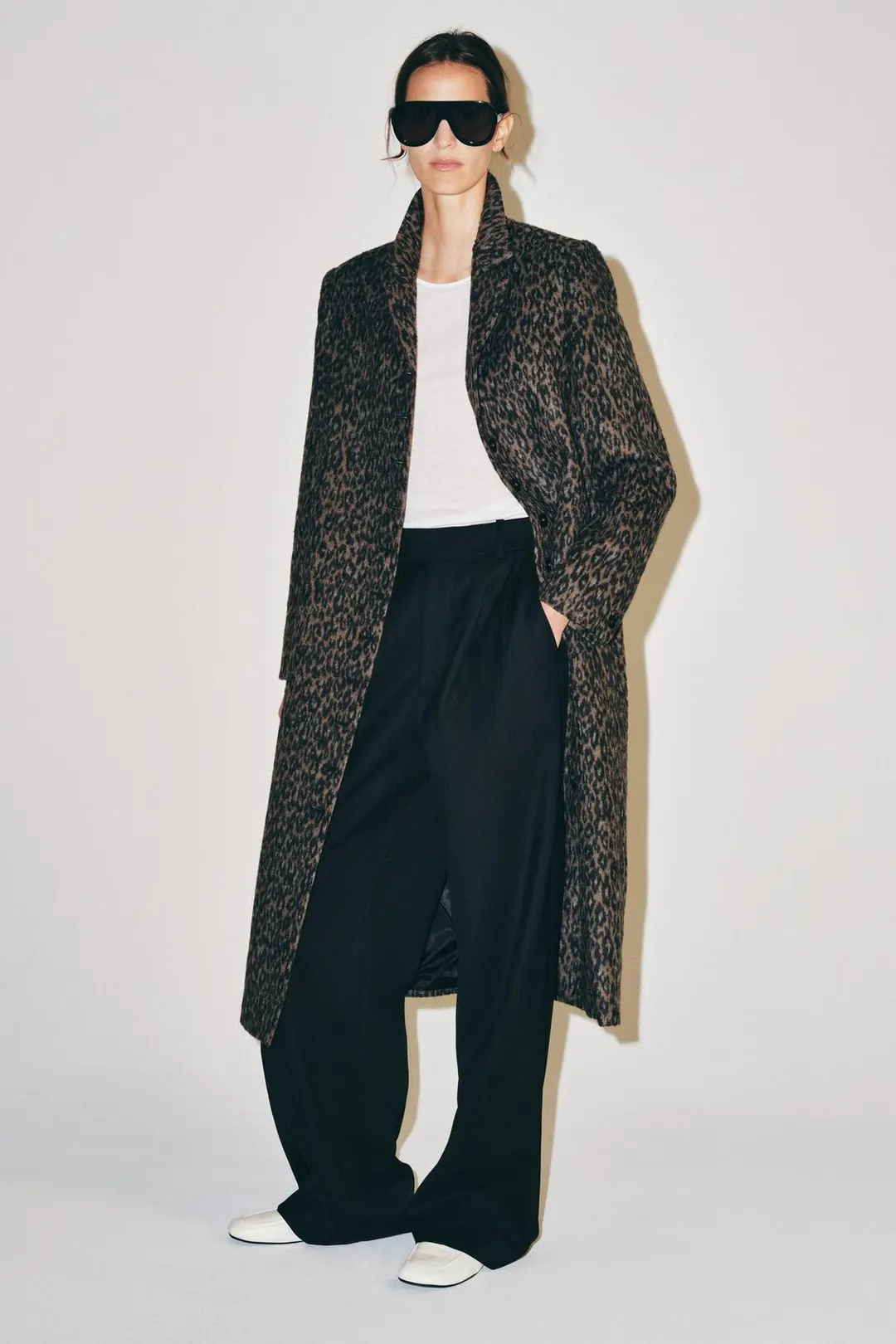 Пальто длинное с анималистичным принтом ZW Collection, Zara