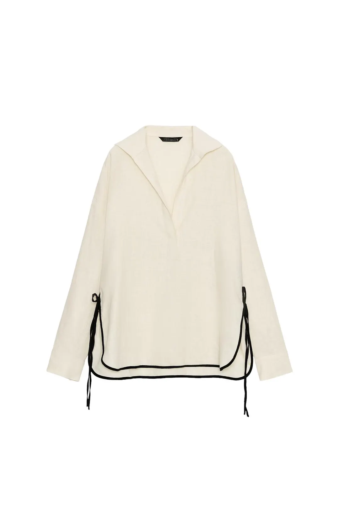 Рубашка из 100% льна с контрастным кантом ZW Collection, Zara