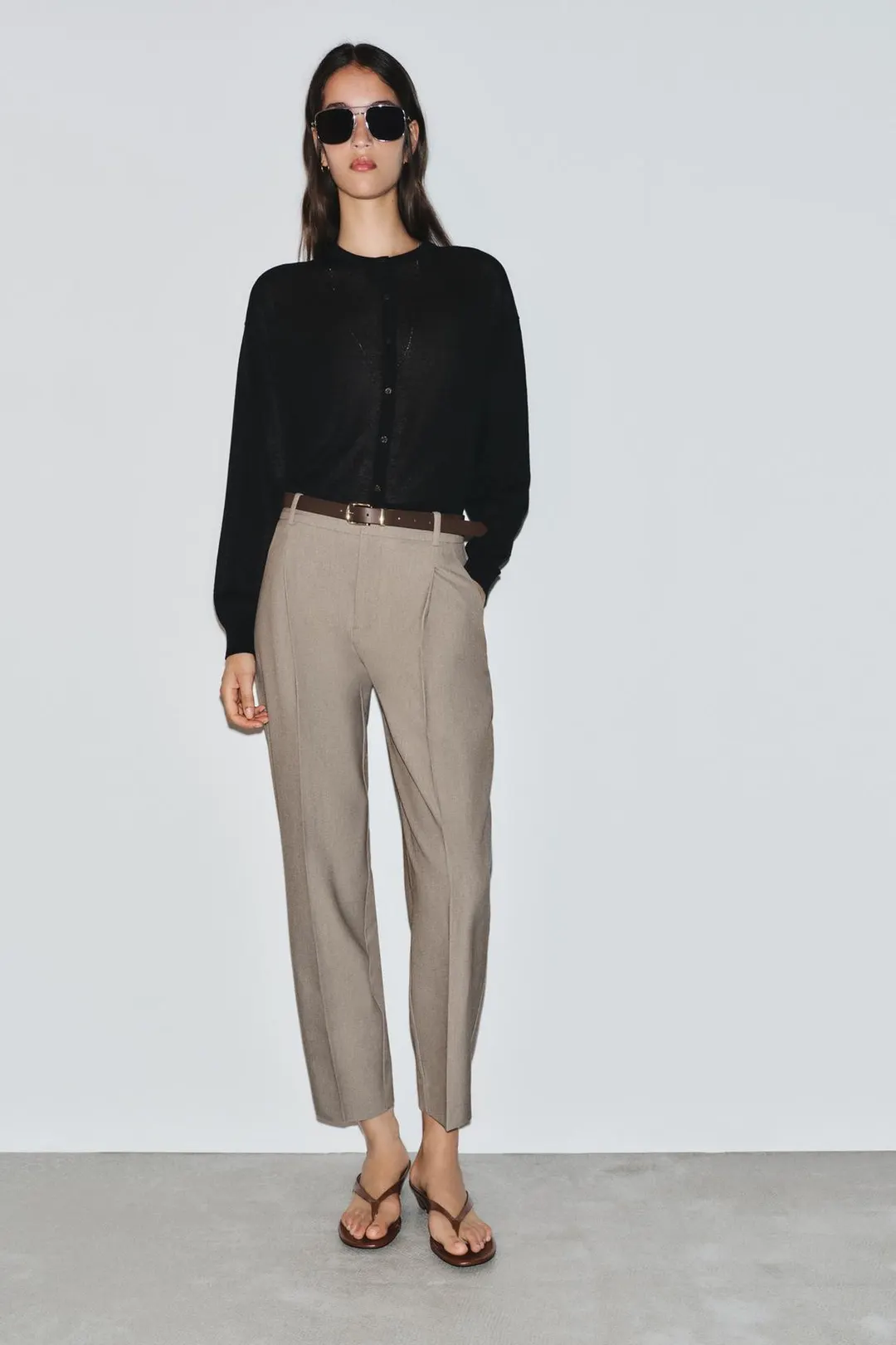 Укороченные брюки с поясом, Zara