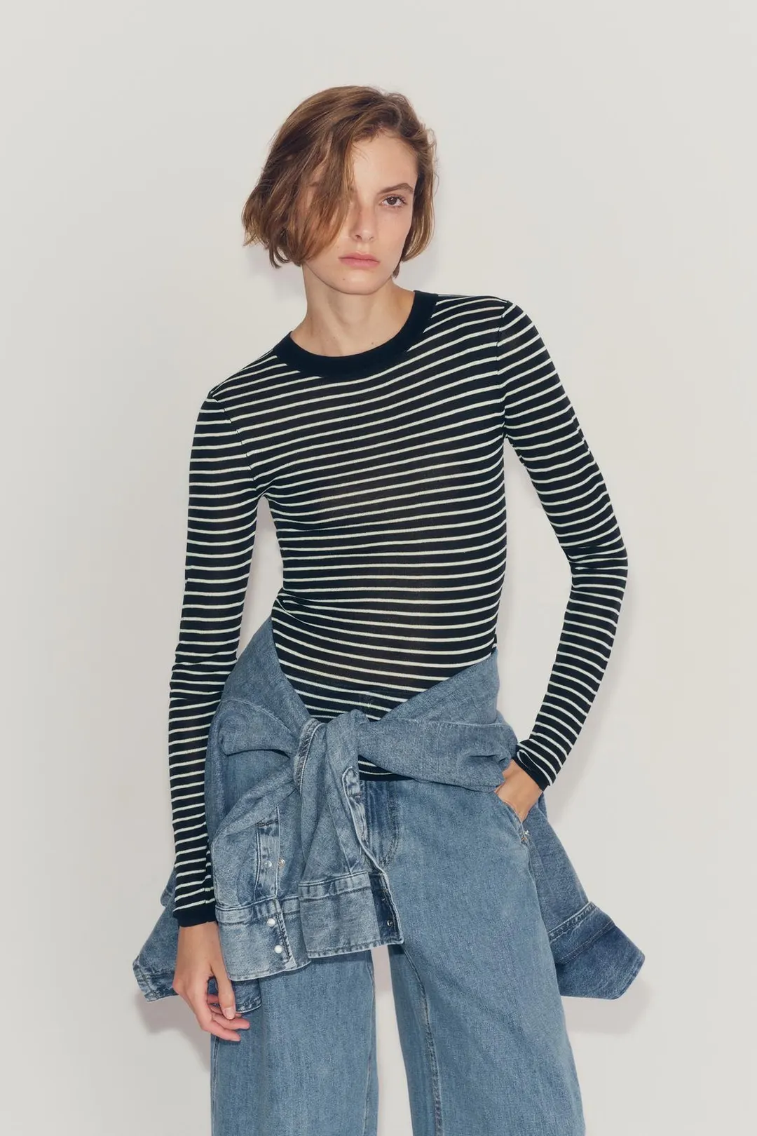 Свитер тонкой вязки в полоску, Zara