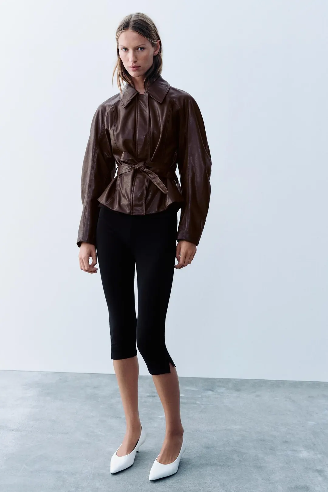 Куртка под кожу с поясом, Zara