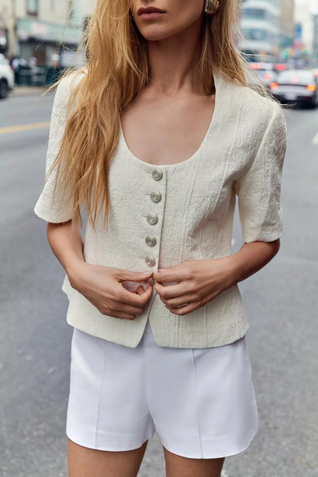 Жаккардовая куртка с короткими рукавами, Zara
