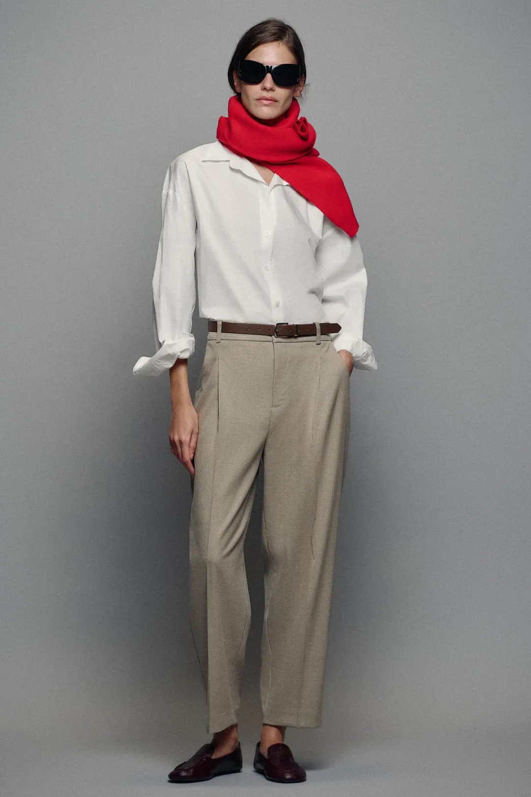 Укороченные брюки с поясом, Zara