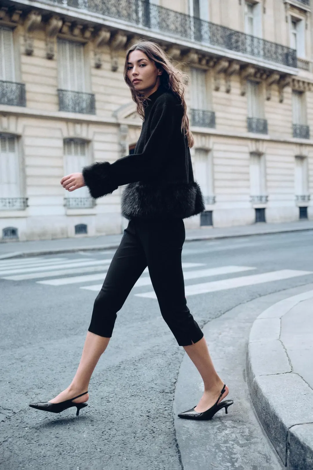 Джемпер комбинированной вязки с искусственным мехом, Zara