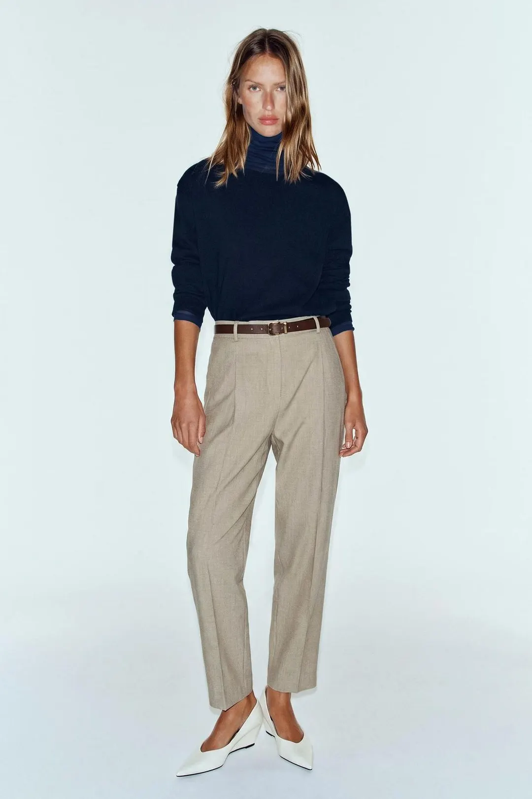 Укороченные брюки с поясом, Zara