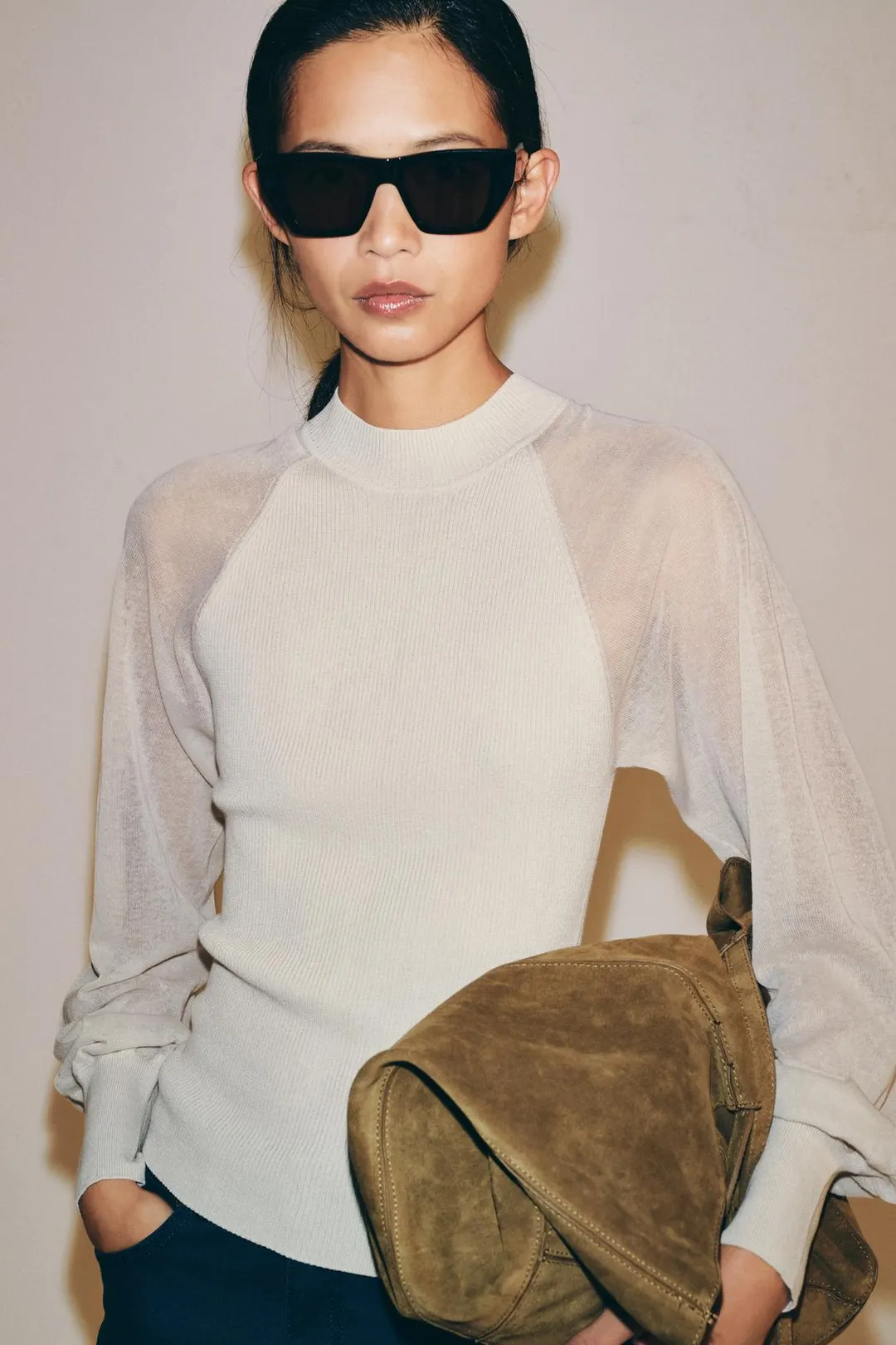 Вязаный джемпер с контрастными рукавами, Zara