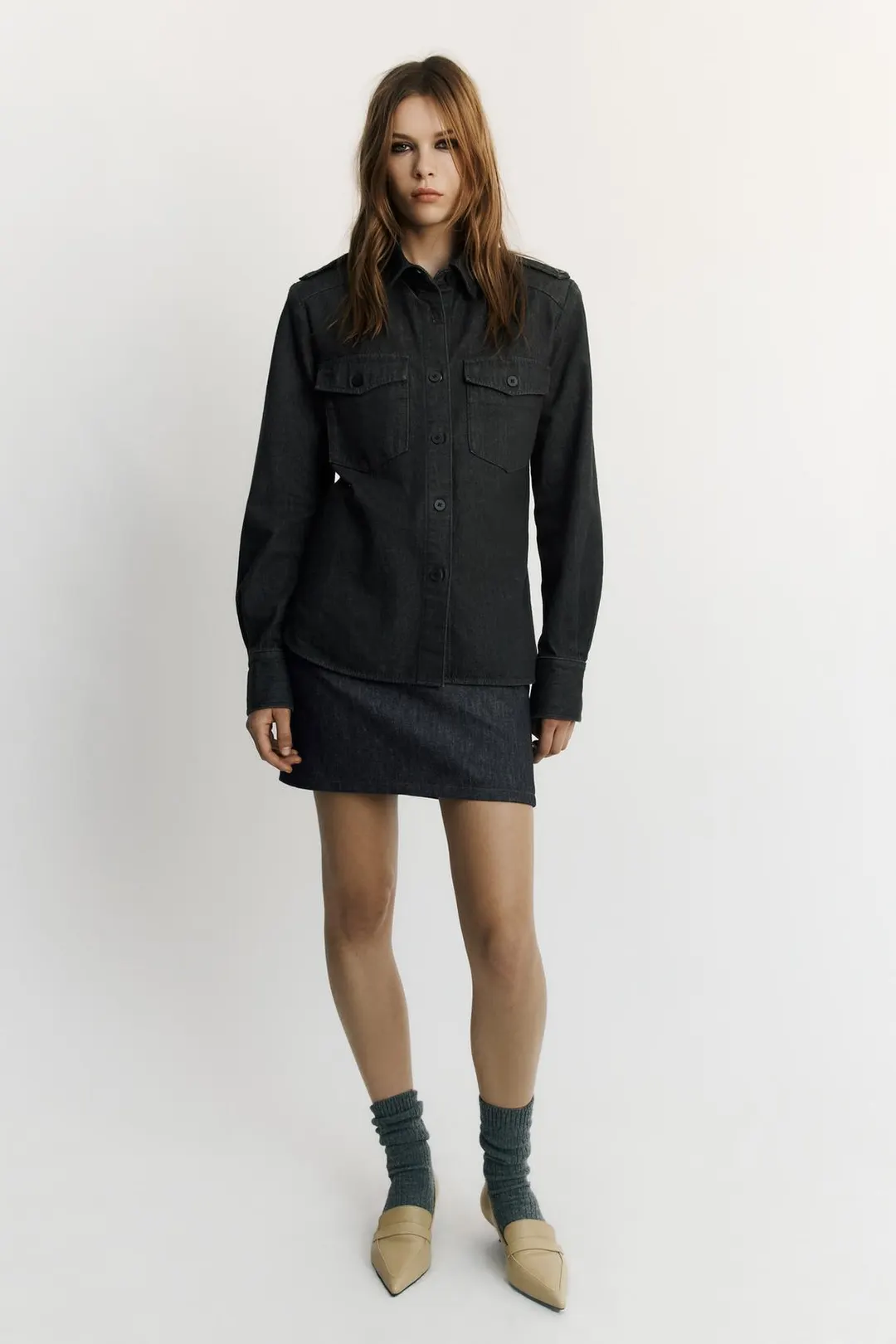 Джинсовая рубашка с карманами TRF, Zara