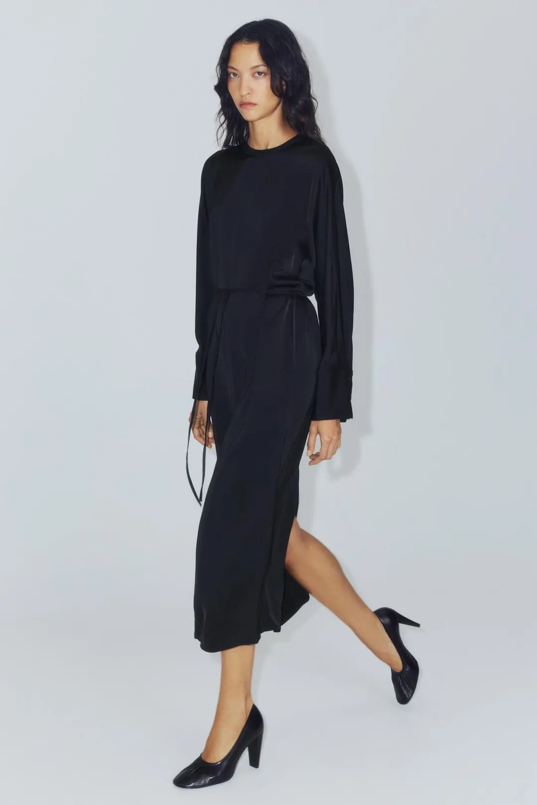 Атласное платье ZW Collection с поясом, Zara