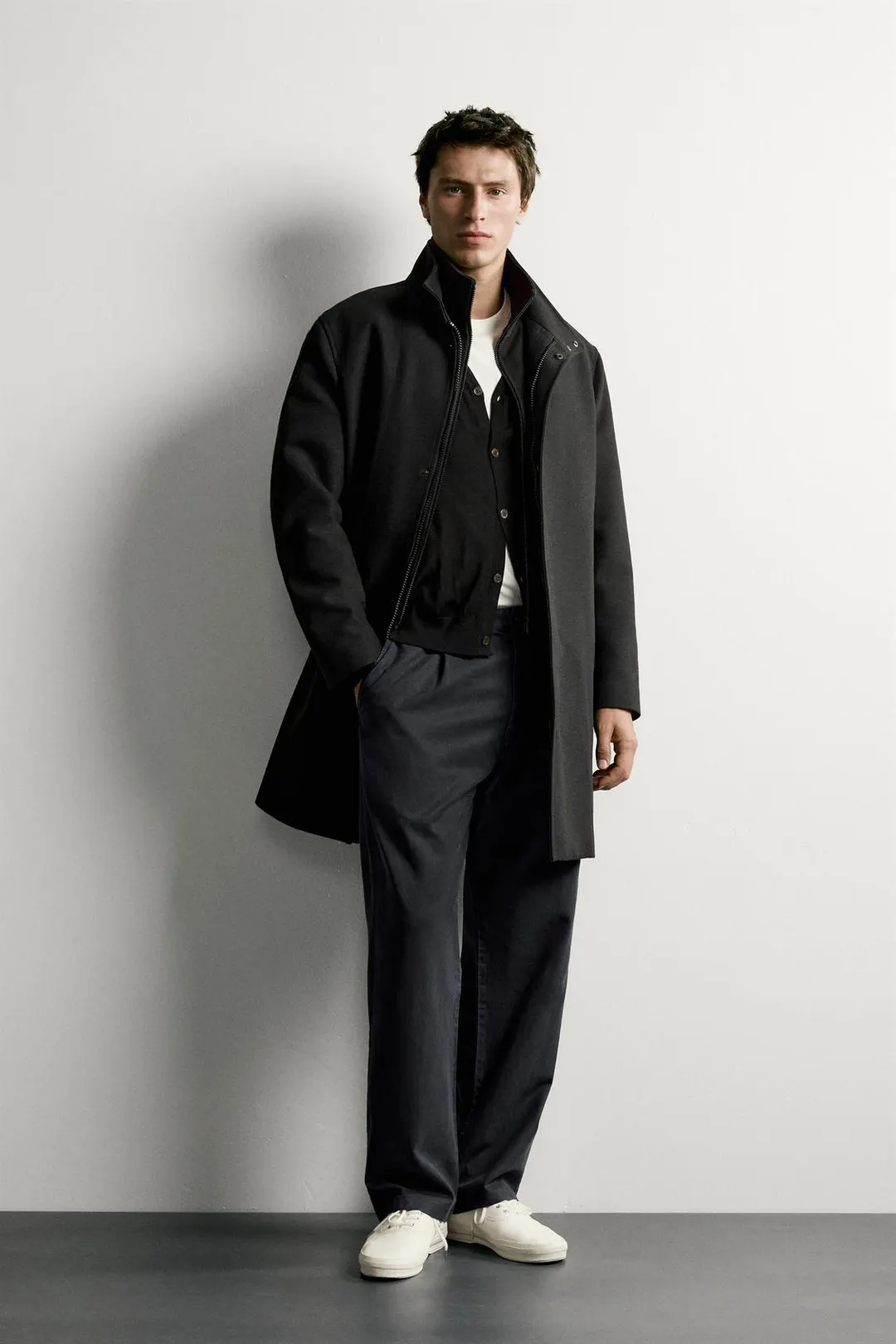 Пальто прямого кроя со съемным воротником, Zara