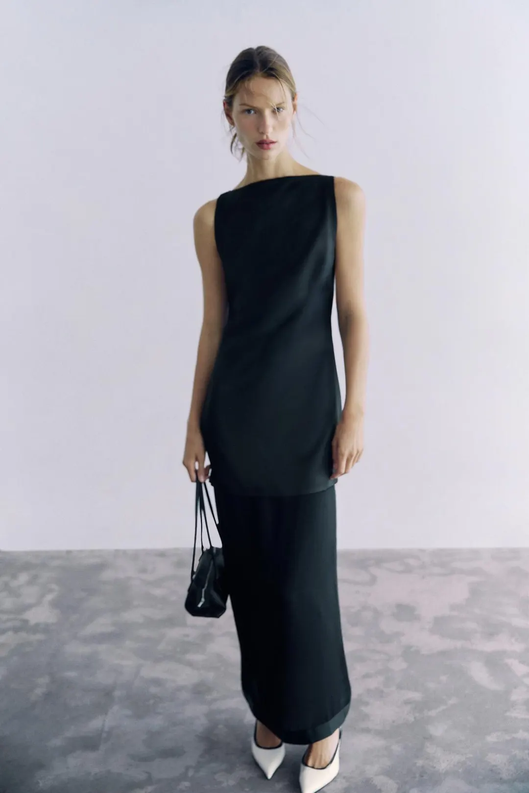 Платье длинное комбинированное, Zara