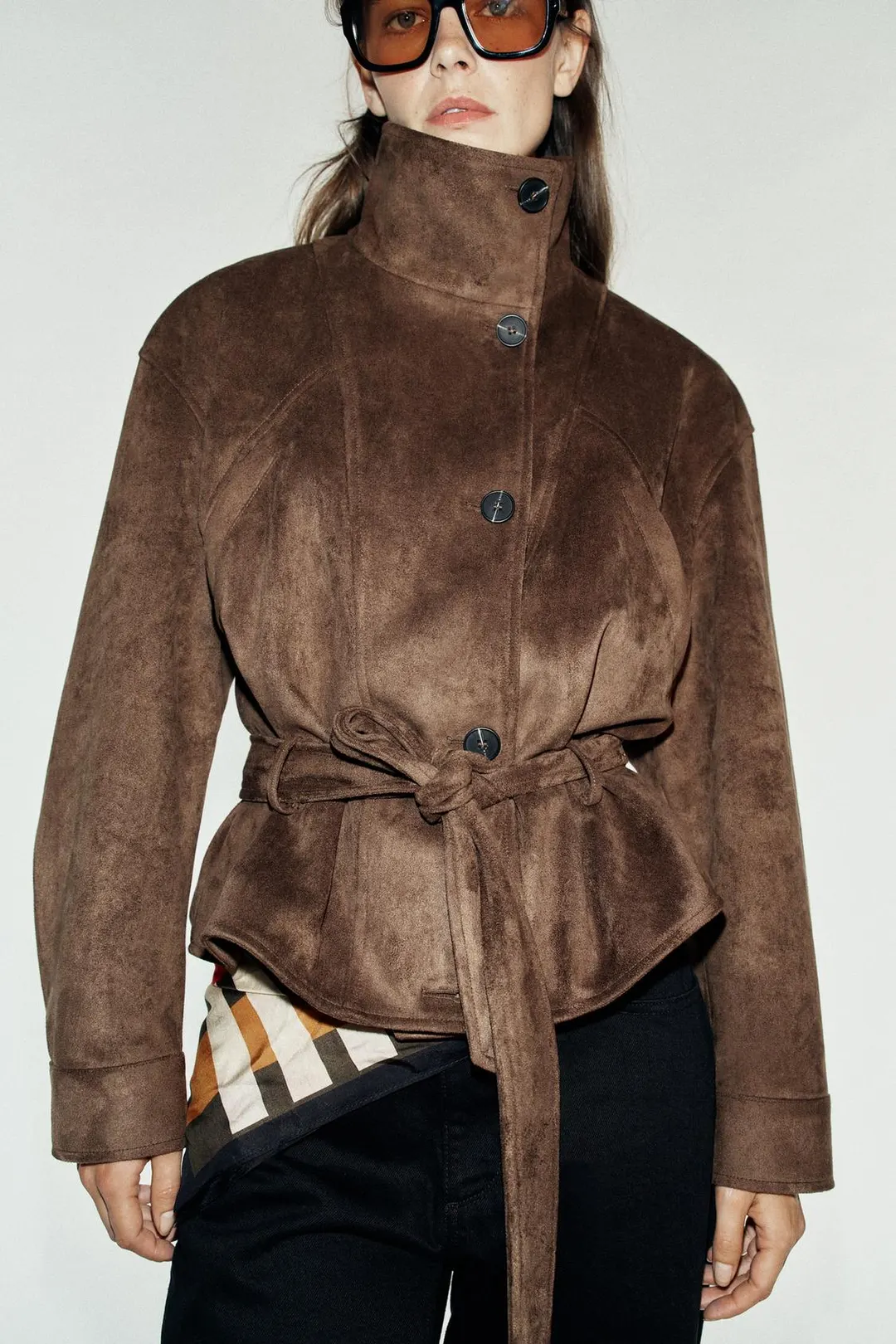 Куртка из искусственной замши с поясом, Zara