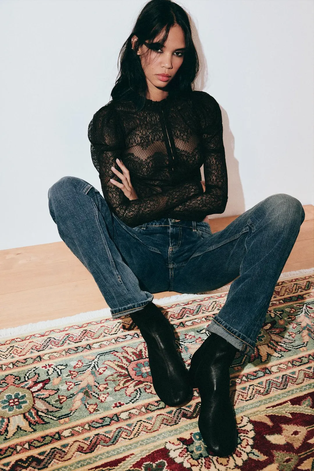 Кожаные ботильоны на широком каблуке, Zara