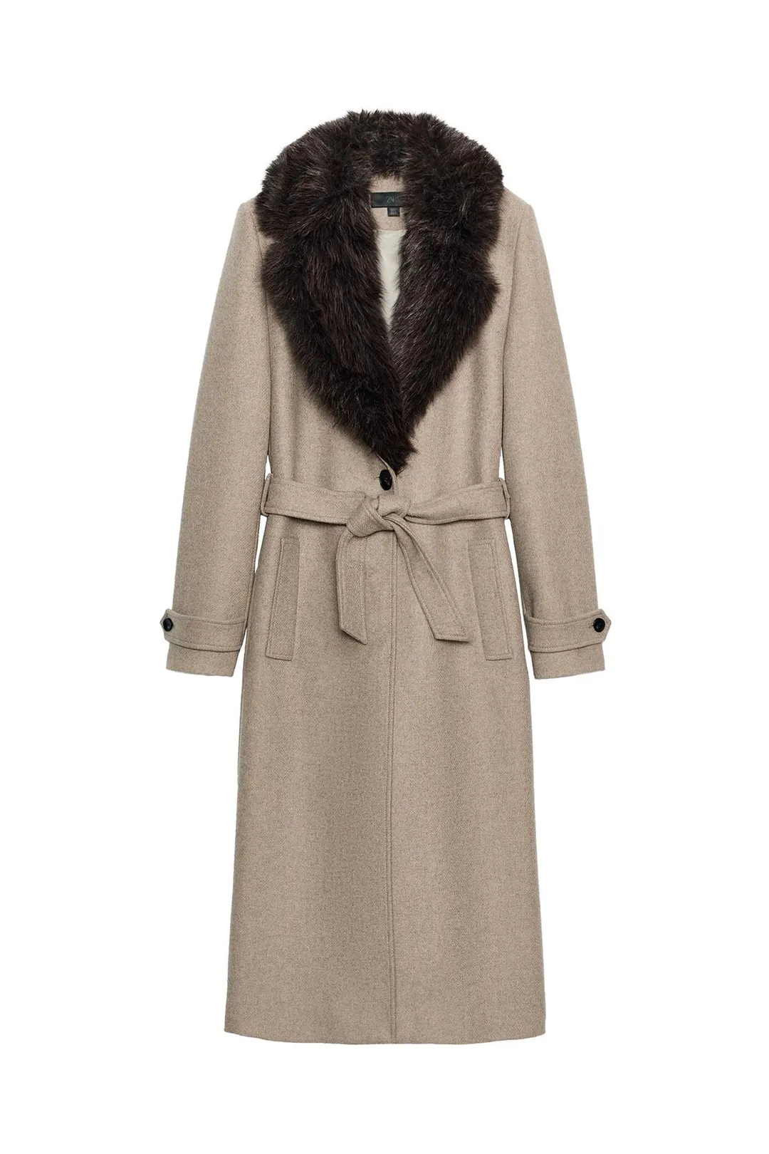 Пальто из смесовой шерсти со съемным искусственным мехом, Zara