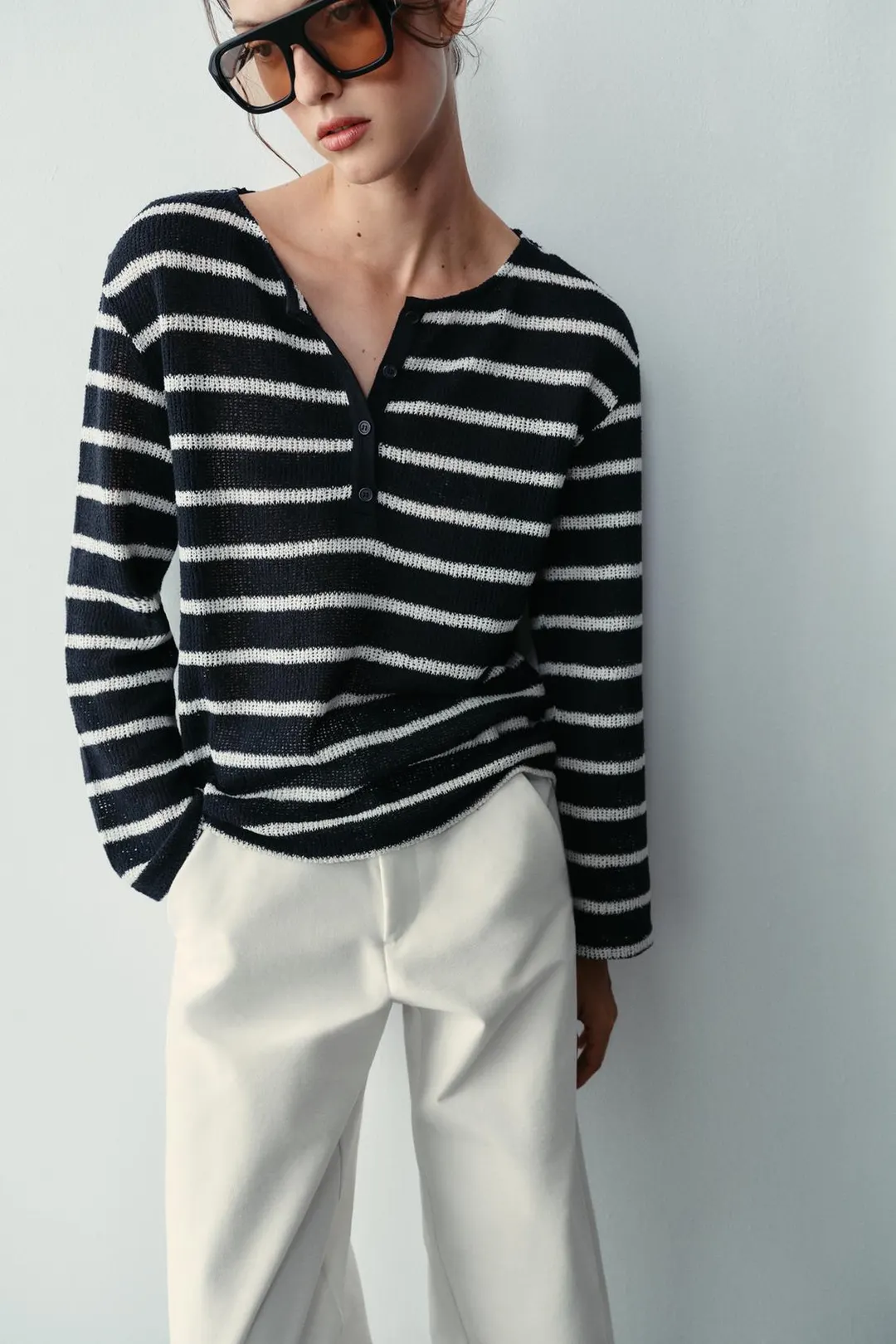 Футболка хенли в полоску, Zara