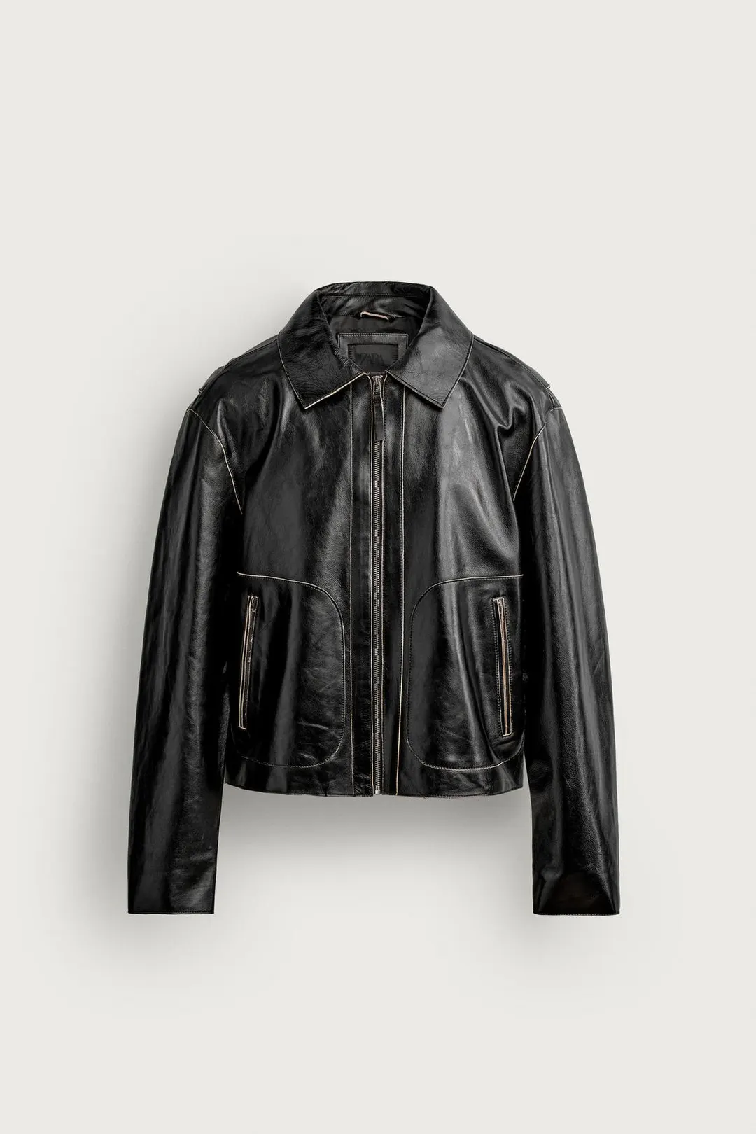 Куртка кожаная укороченного кроя, Zara